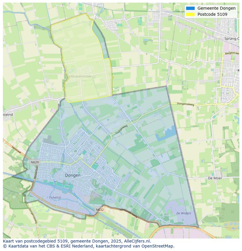 Afbeelding van het postcodegebied 5109 op de kaart.
