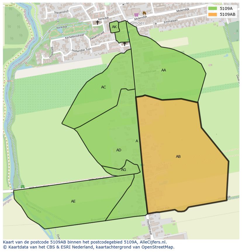 Afbeelding van het postcodegebied 5109 AB op de kaart.