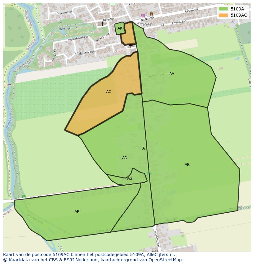 Afbeelding van het postcodegebied 5109 AC op de kaart.