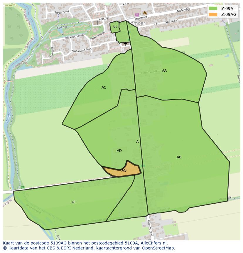Afbeelding van het postcodegebied 5109 AG op de kaart.