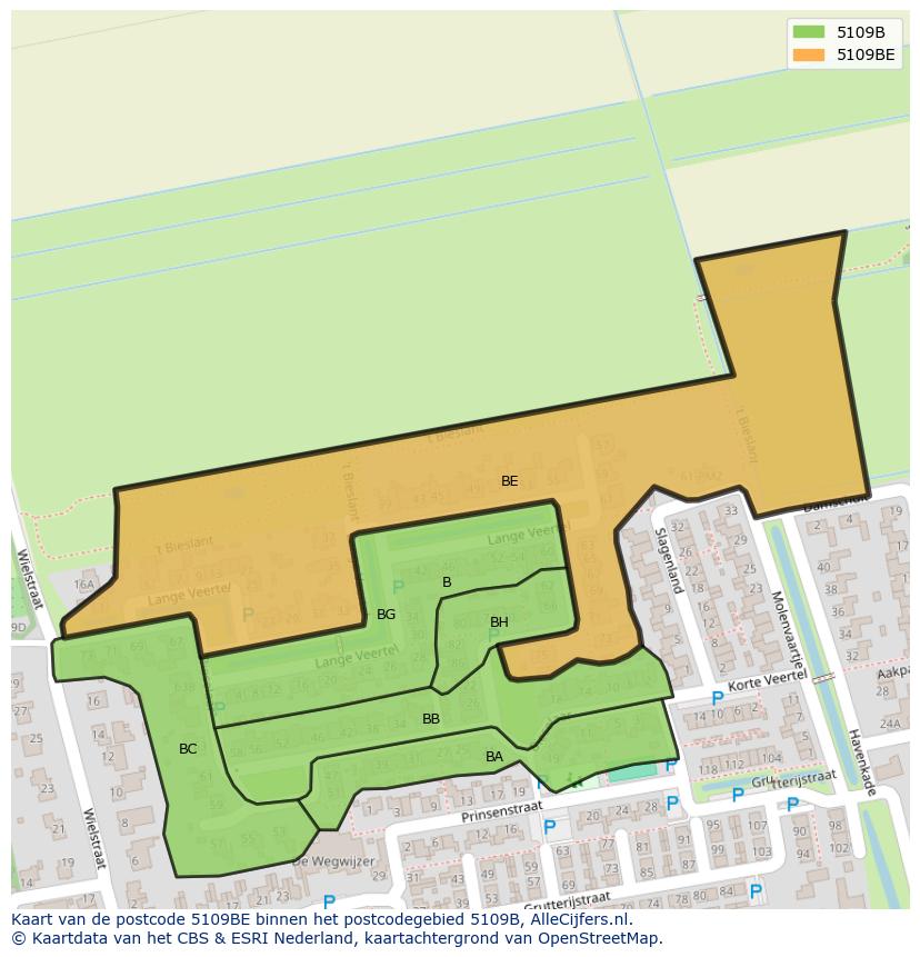 Afbeelding van het postcodegebied 5109 BE op de kaart.