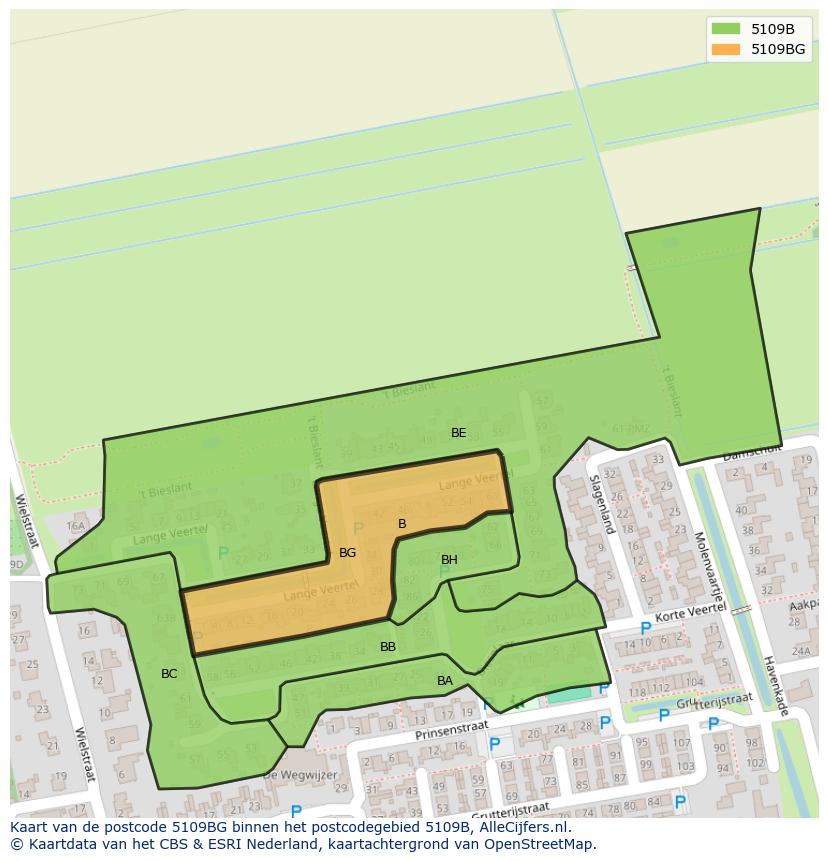 Afbeelding van het postcodegebied 5109 BG op de kaart.