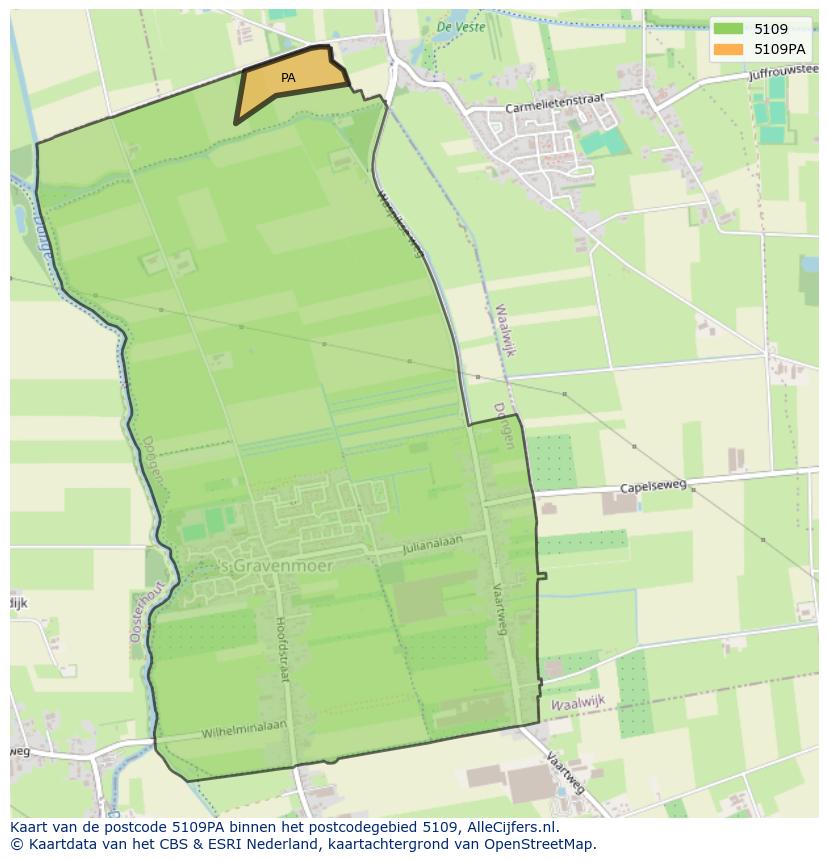 Afbeelding van het postcodegebied 5109 PA op de kaart.