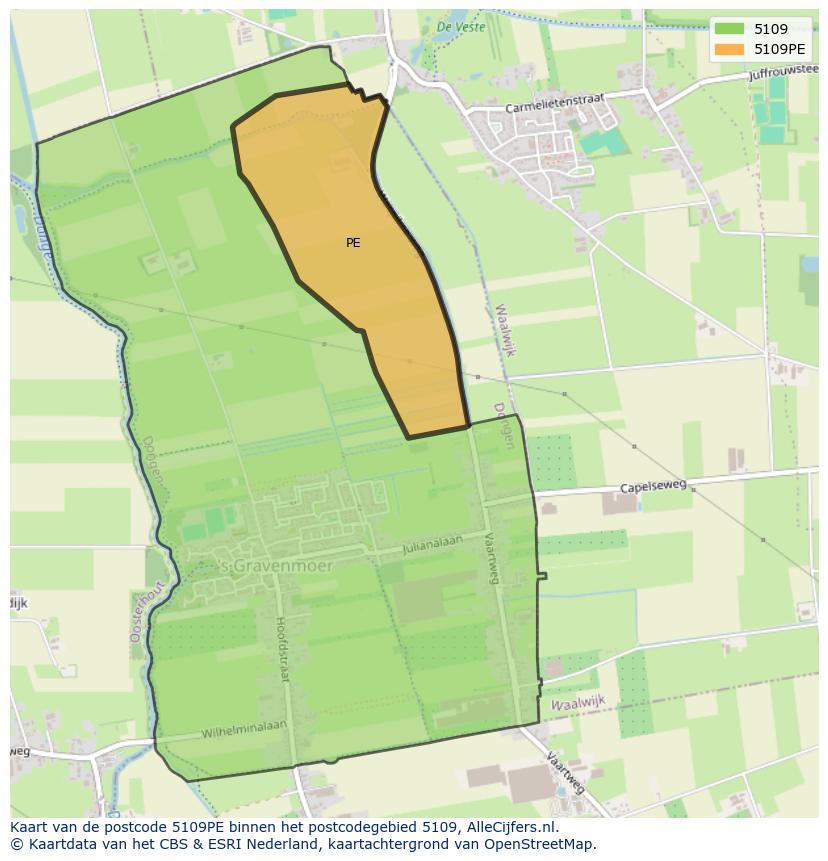 Afbeelding van het postcodegebied 5109 PE op de kaart.