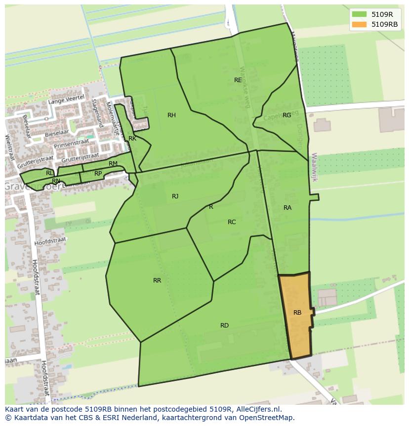 Afbeelding van het postcodegebied 5109 RB op de kaart.