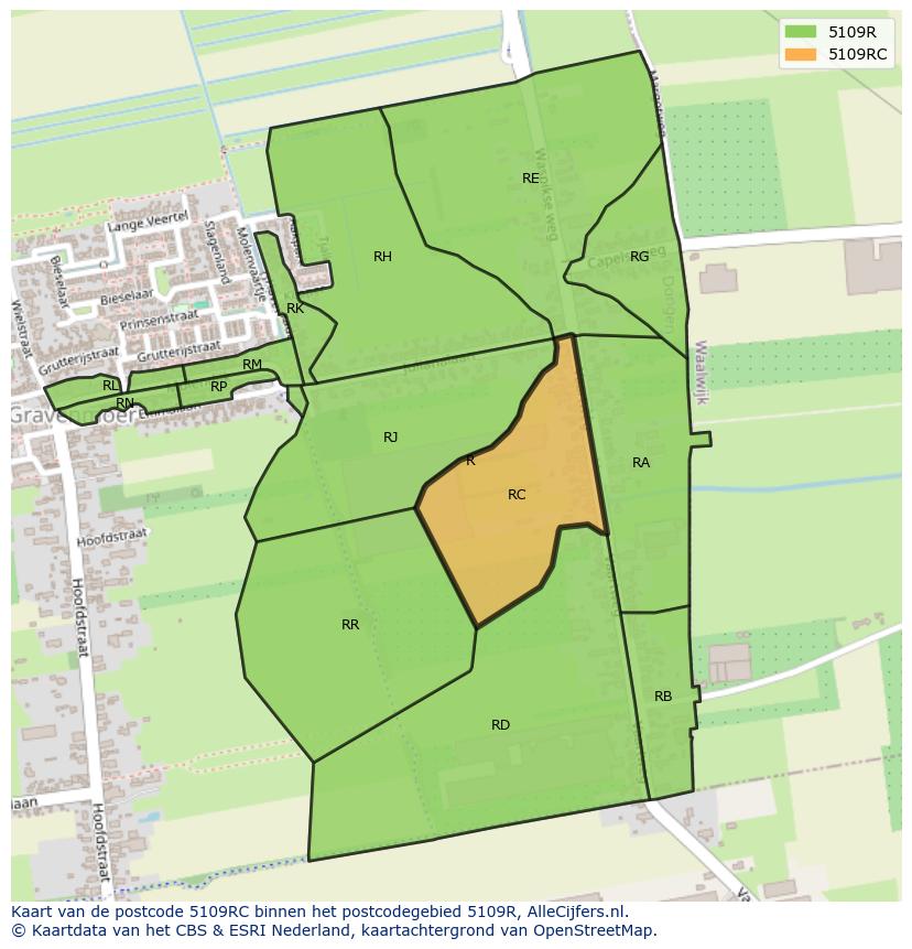 Afbeelding van het postcodegebied 5109 RC op de kaart.