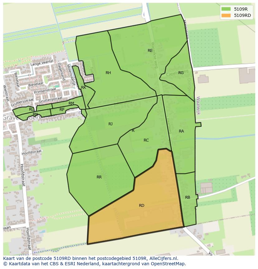 Afbeelding van het postcodegebied 5109 RD op de kaart.