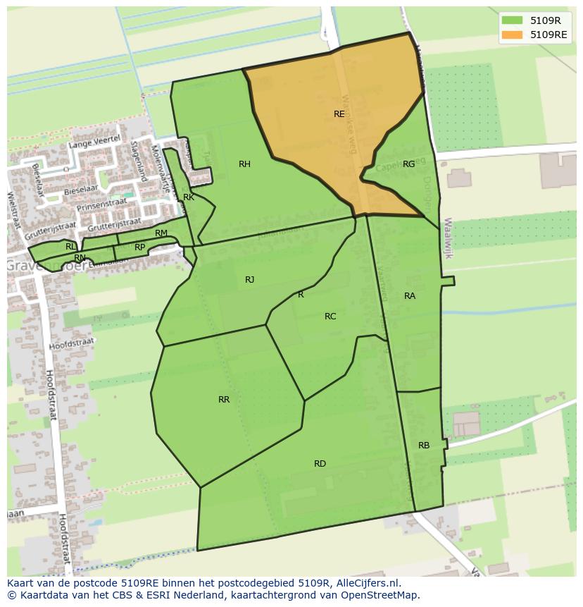 Afbeelding van het postcodegebied 5109 RE op de kaart.