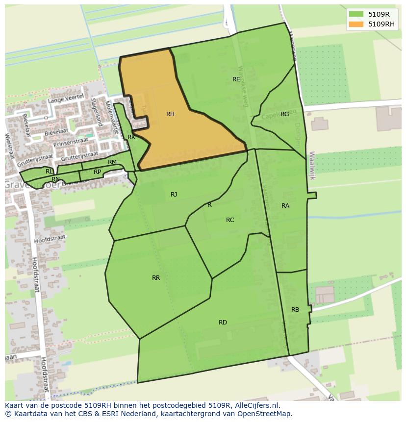 Afbeelding van het postcodegebied 5109 RH op de kaart.