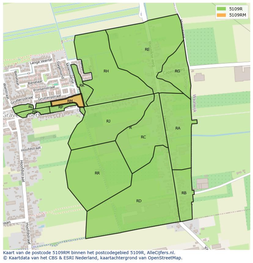 Afbeelding van het postcodegebied 5109 RM op de kaart.
