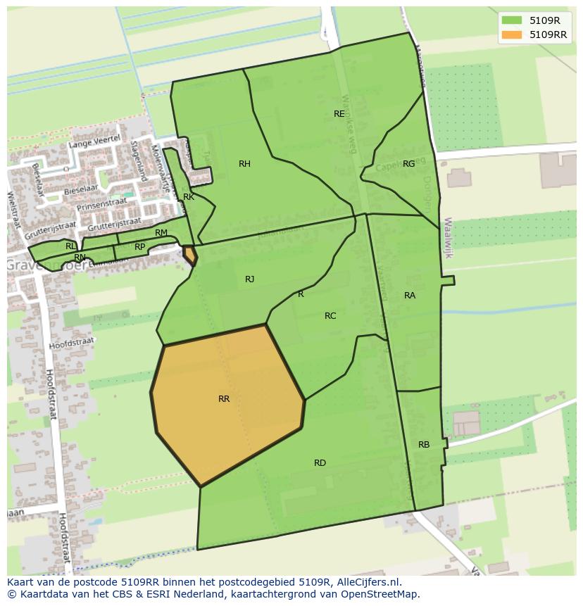 Afbeelding van het postcodegebied 5109 RR op de kaart.