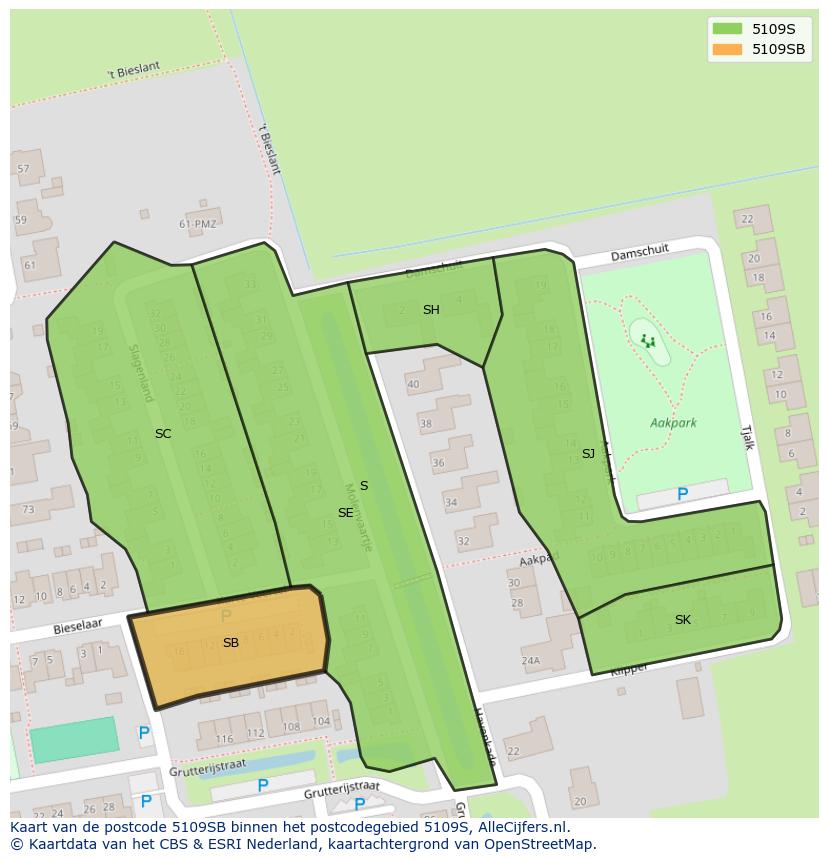 Afbeelding van het postcodegebied 5109 SB op de kaart.