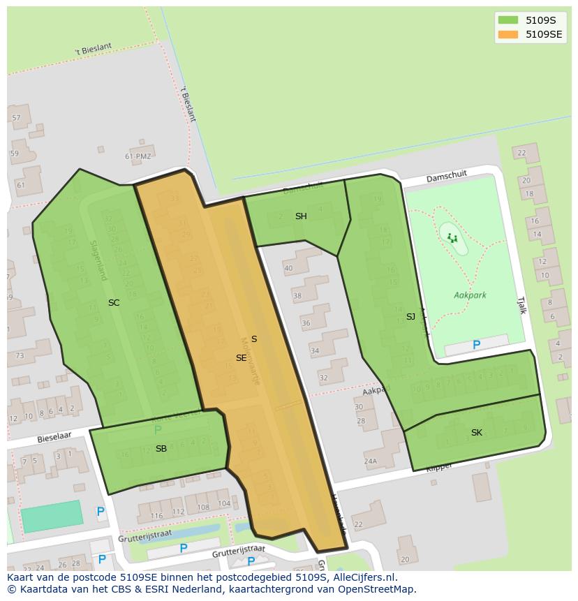 Afbeelding van het postcodegebied 5109 SE op de kaart.