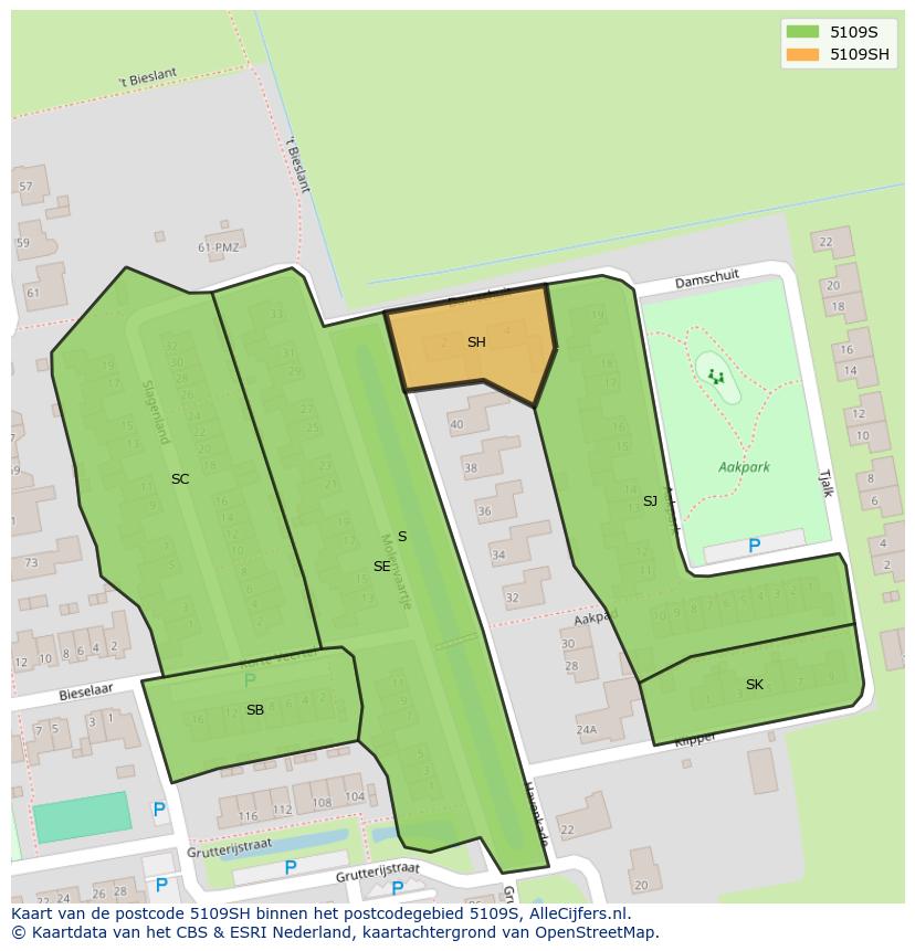 Afbeelding van het postcodegebied 5109 SH op de kaart.