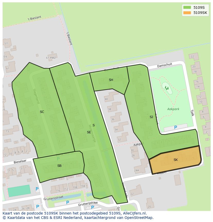 Afbeelding van het postcodegebied 5109 SK op de kaart.