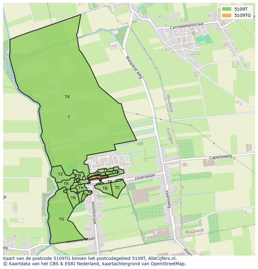 Afbeelding van het postcodegebied 5109 TG op de kaart.