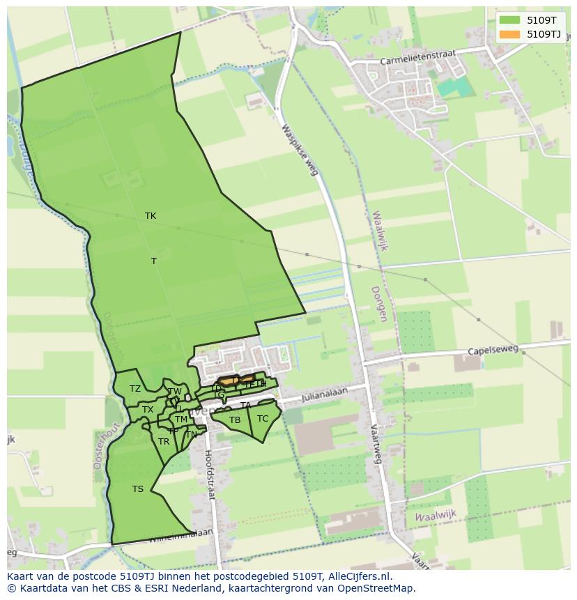 Afbeelding van het postcodegebied 5109 TJ op de kaart.
