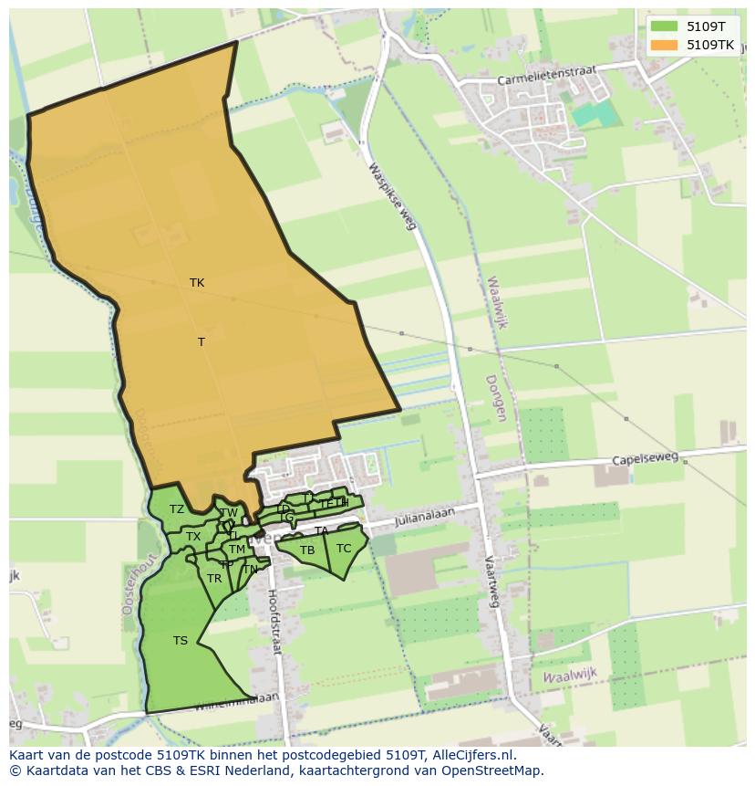Afbeelding van het postcodegebied 5109 TK op de kaart.