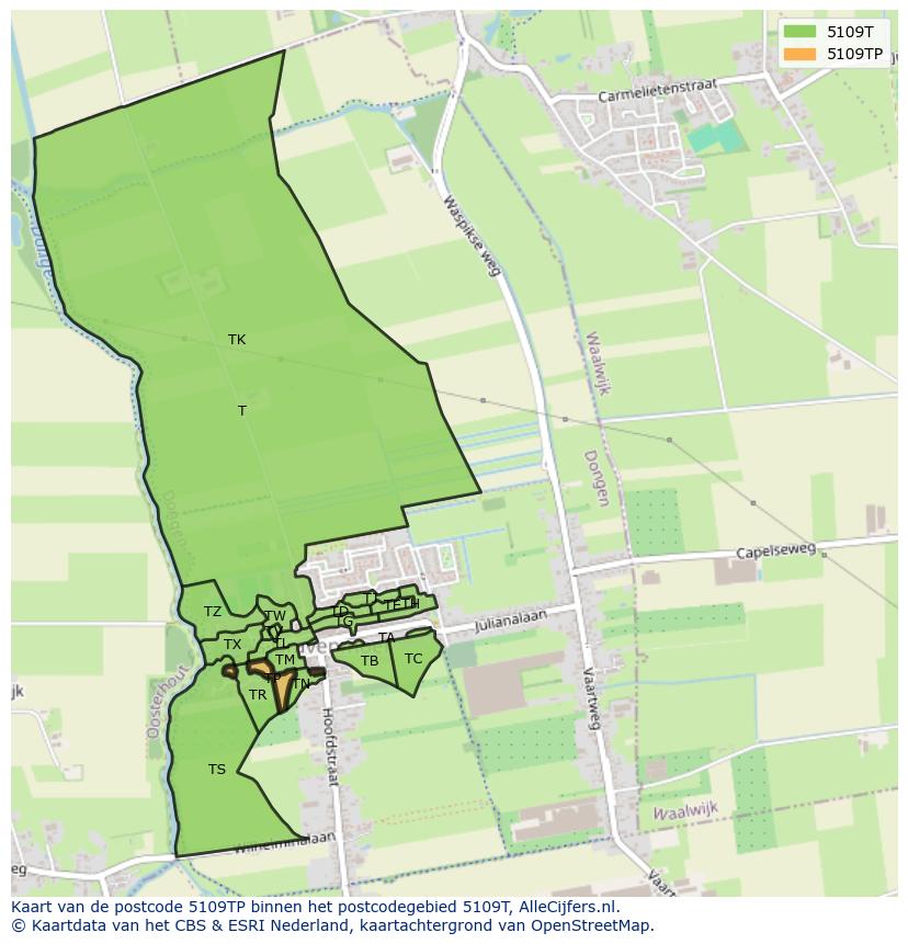 Afbeelding van het postcodegebied 5109 TP op de kaart.