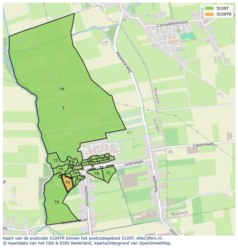 Afbeelding van het postcodegebied 5109 TR op de kaart.