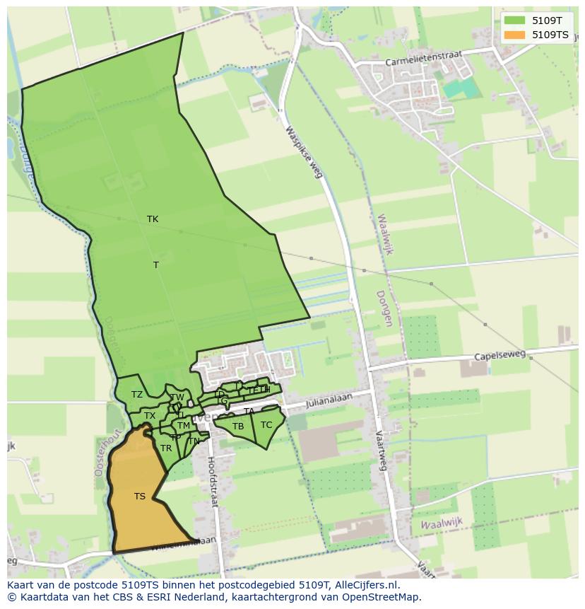 Afbeelding van het postcodegebied 5109 TS op de kaart.