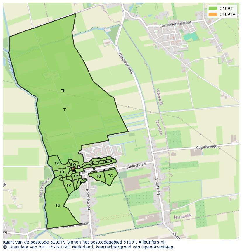 Afbeelding van het postcodegebied 5109 TV op de kaart.