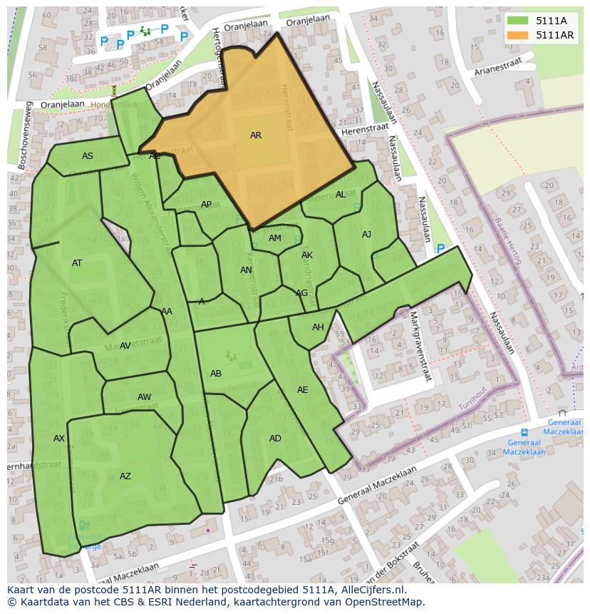 Afbeelding van het postcodegebied 5111 AR op de kaart.