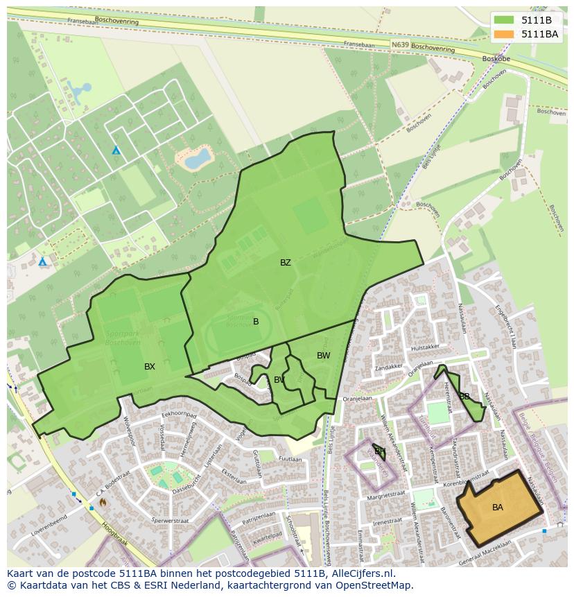 Afbeelding van het postcodegebied 5111 BA op de kaart.