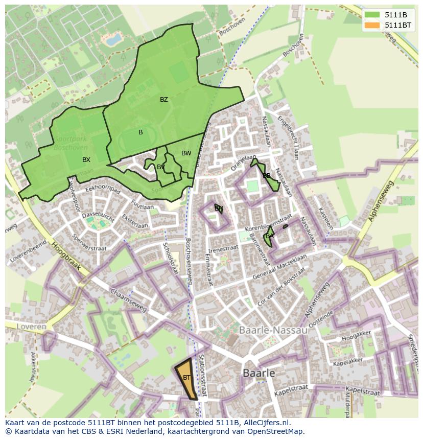 Afbeelding van het postcodegebied 5111 BT op de kaart.