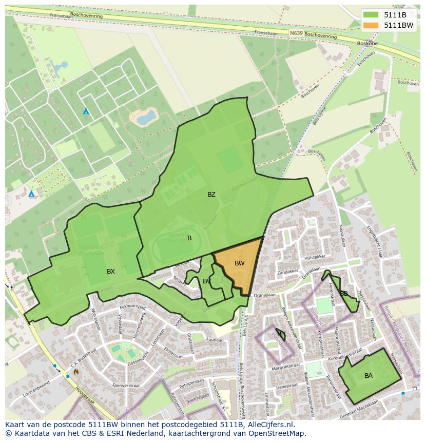 Afbeelding van het postcodegebied 5111 BW op de kaart.