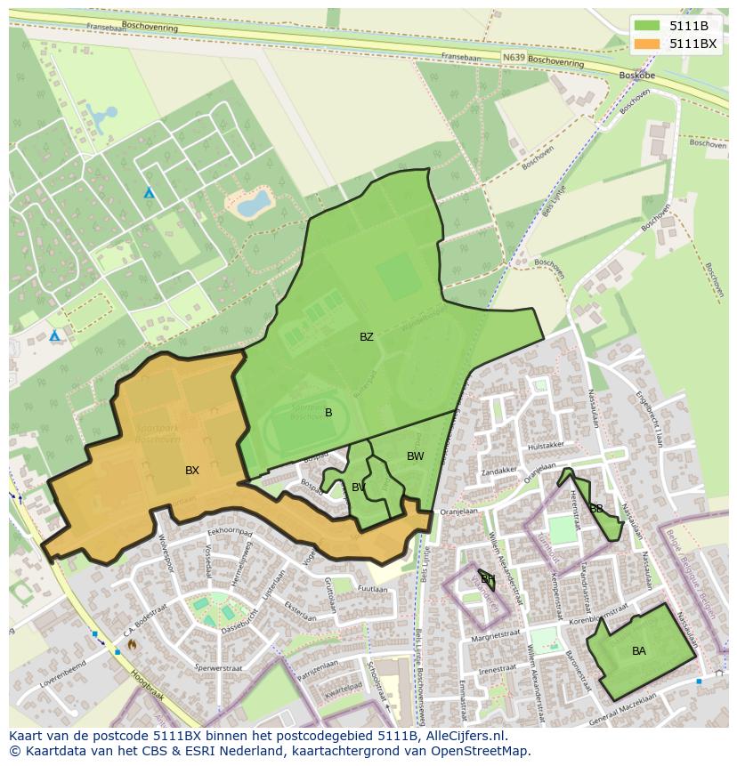 Afbeelding van het postcodegebied 5111 BX op de kaart.