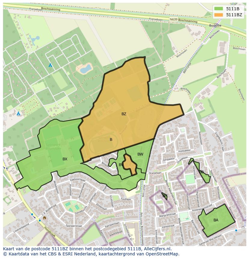 Afbeelding van het postcodegebied 5111 BZ op de kaart.