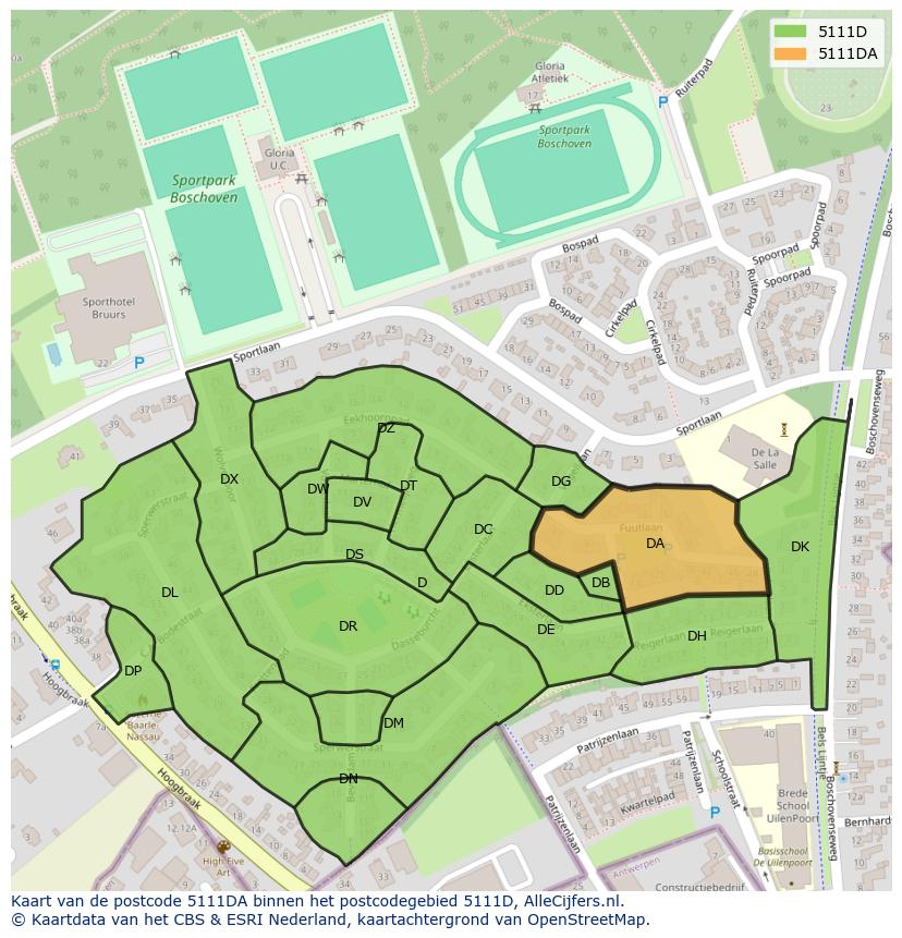 Afbeelding van het postcodegebied 5111 DA op de kaart.