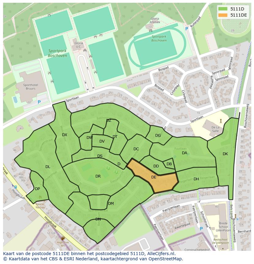 Afbeelding van het postcodegebied 5111 DE op de kaart.