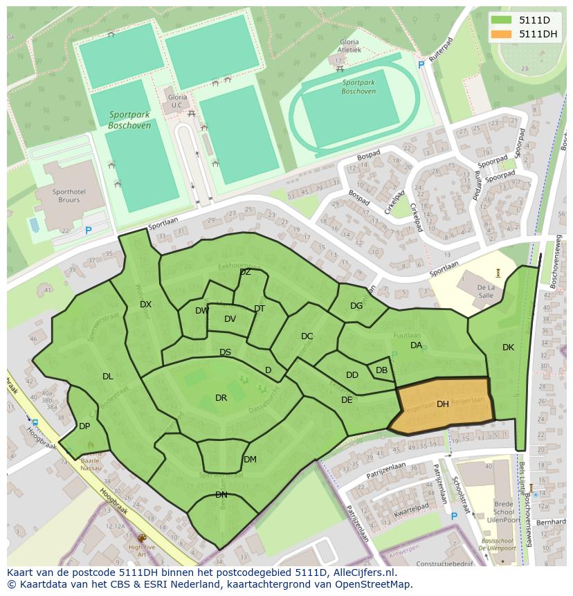 Afbeelding van het postcodegebied 5111 DH op de kaart.