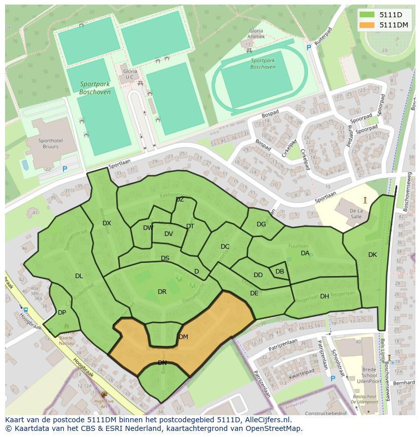 Afbeelding van het postcodegebied 5111 DM op de kaart.