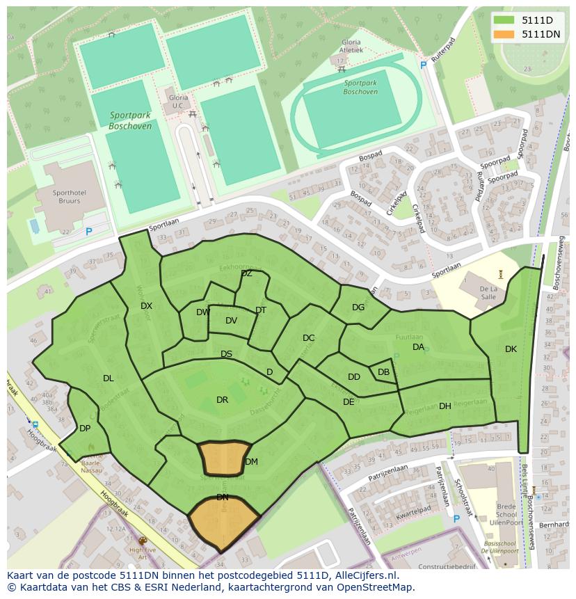Afbeelding van het postcodegebied 5111 DN op de kaart.