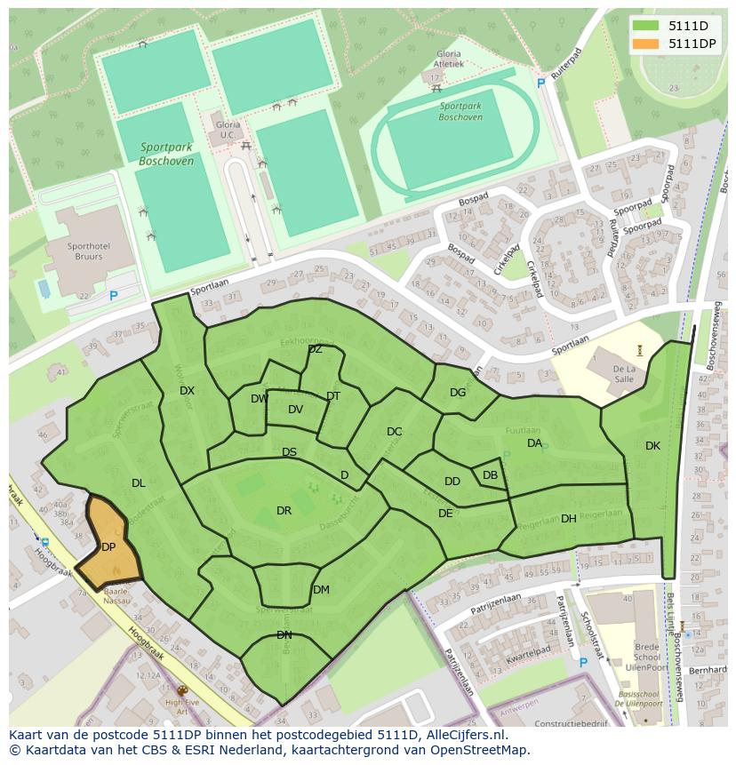 Afbeelding van het postcodegebied 5111 DP op de kaart.