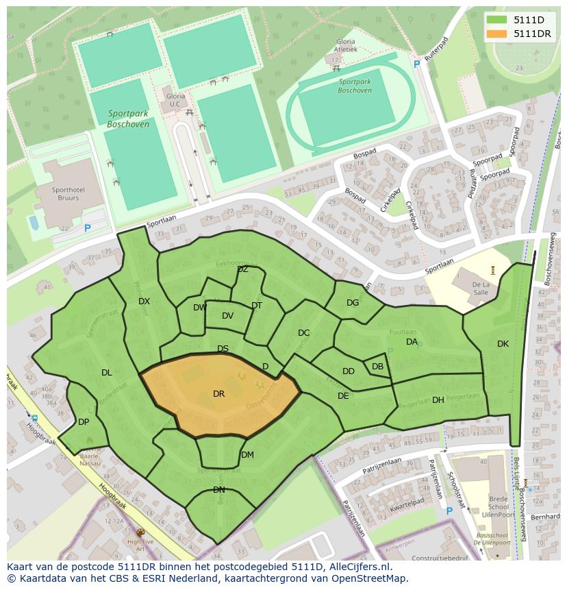 Afbeelding van het postcodegebied 5111 DR op de kaart.