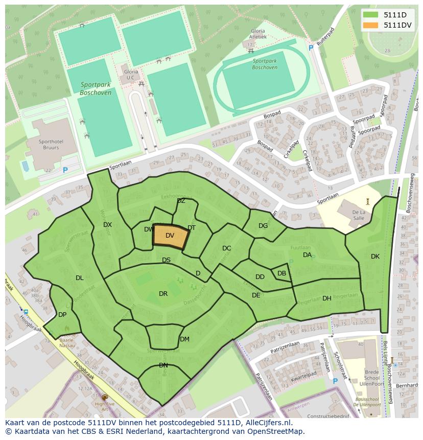 Afbeelding van het postcodegebied 5111 DV op de kaart.