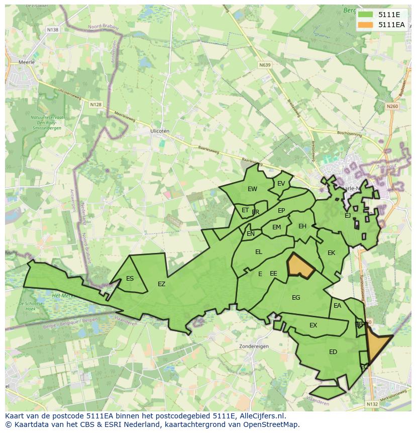 Afbeelding van het postcodegebied 5111 EA op de kaart.