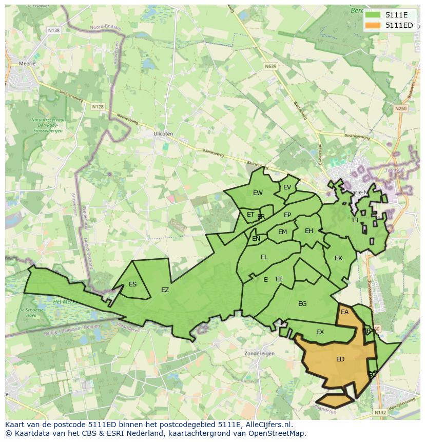 Afbeelding van het postcodegebied 5111 ED op de kaart.