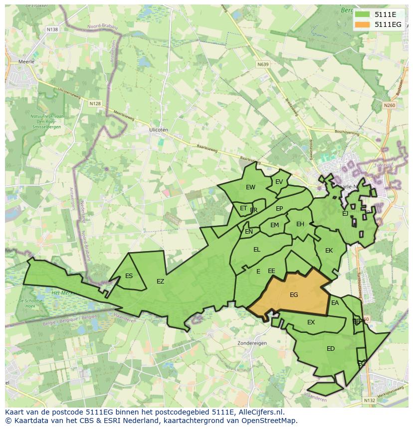 Afbeelding van het postcodegebied 5111 EG op de kaart.