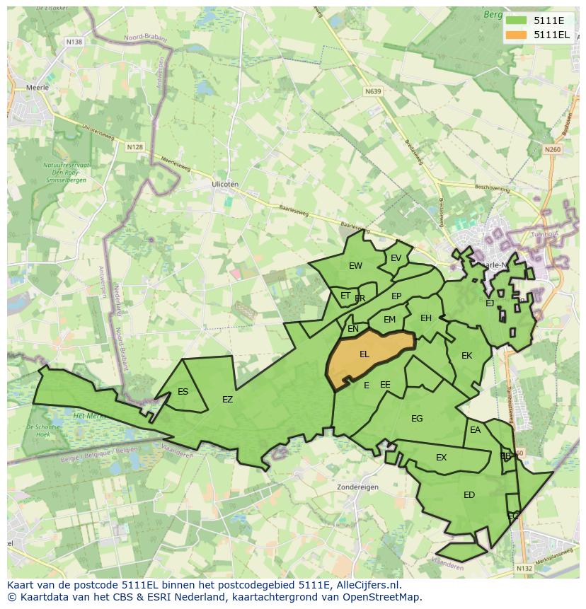 Afbeelding van het postcodegebied 5111 EL op de kaart.