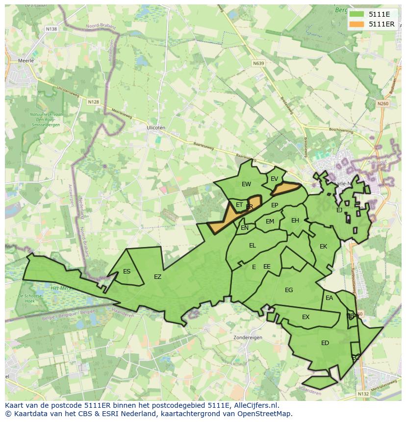 Afbeelding van het postcodegebied 5111 ER op de kaart.
