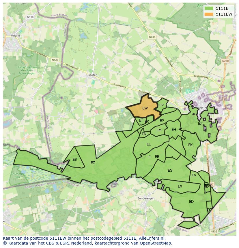 Afbeelding van het postcodegebied 5111 EW op de kaart.