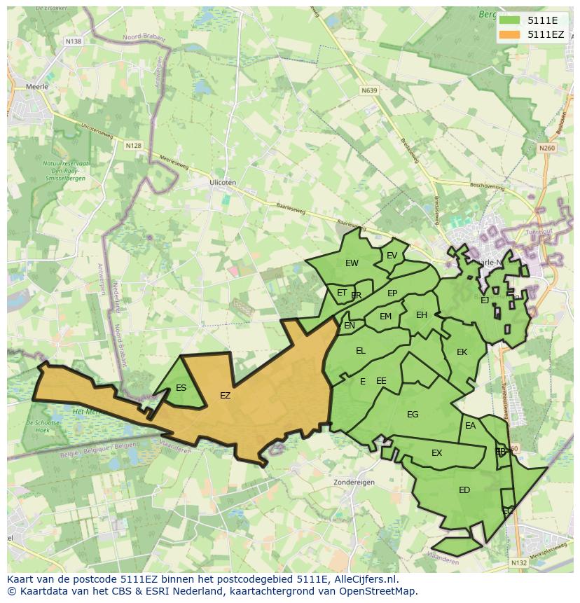 Afbeelding van het postcodegebied 5111 EZ op de kaart.