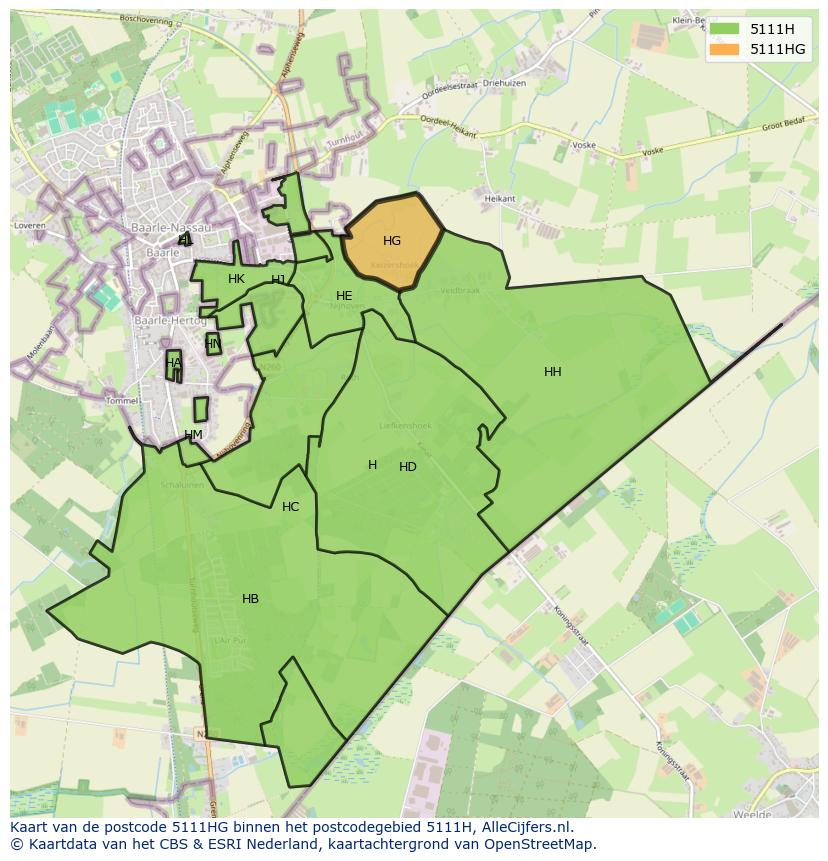 Afbeelding van het postcodegebied 5111 HG op de kaart.