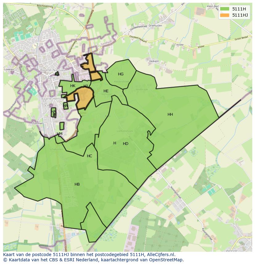 Afbeelding van het postcodegebied 5111 HJ op de kaart.