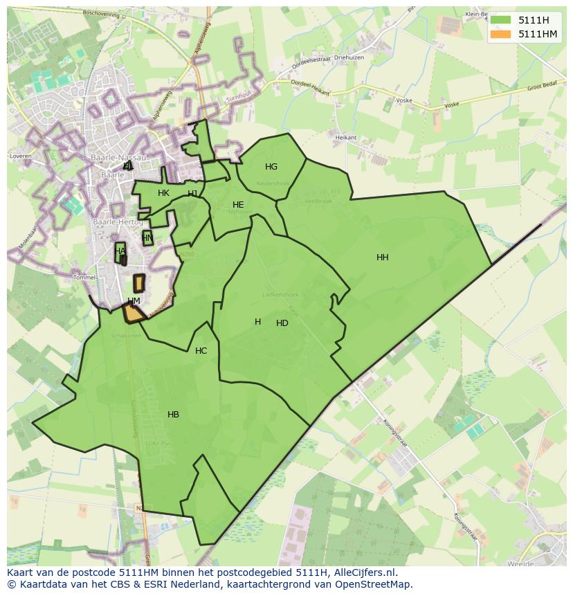 Afbeelding van het postcodegebied 5111 HM op de kaart.
